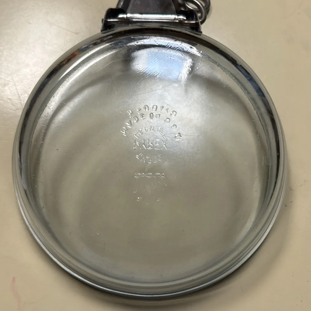 Pyrex Clear Blue Flameware Skillet H-U  8178 with Metal Flameware Handle